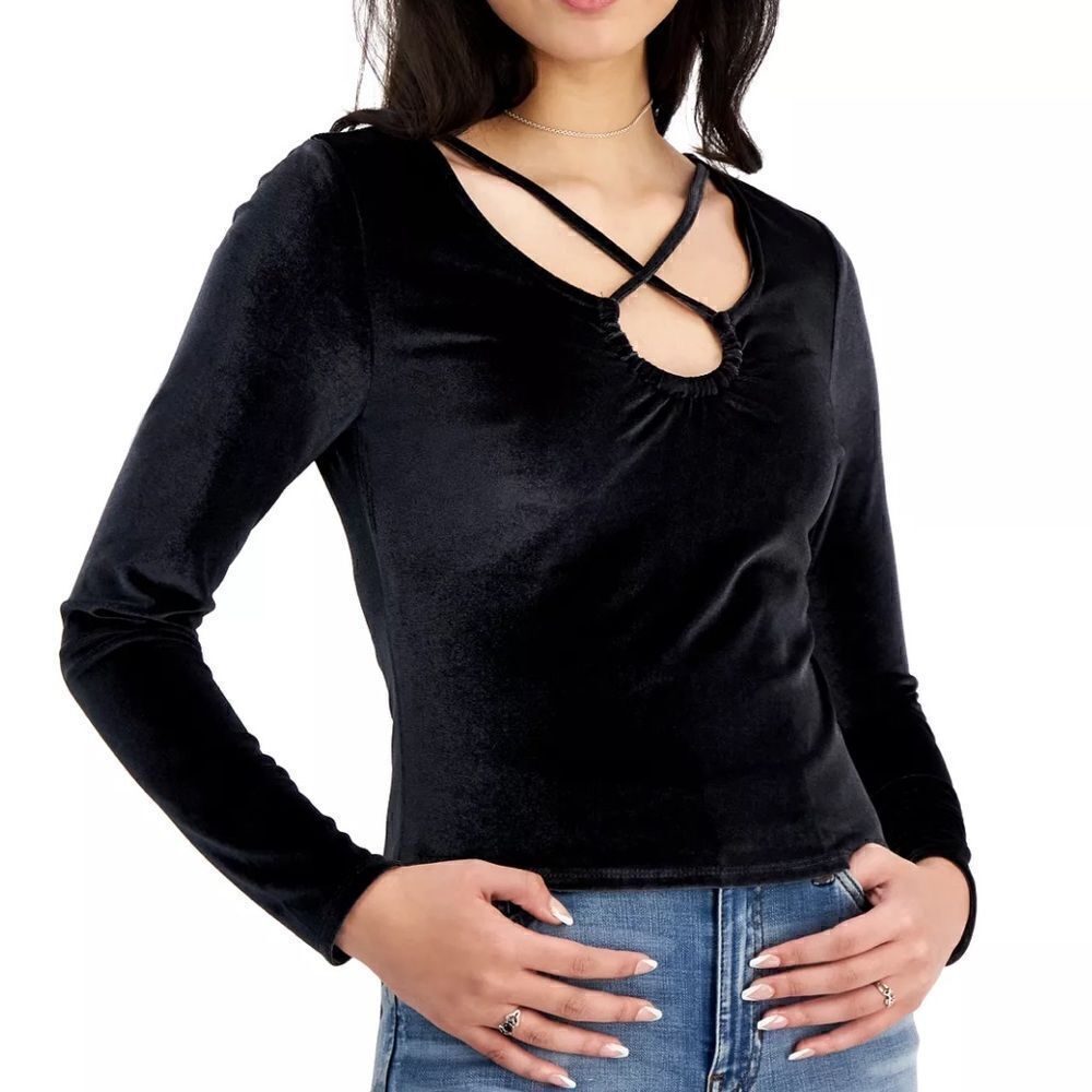 PLANET GOLD Juniors' Velvet Crisscross Long-Sleeve Top | size M | NWT